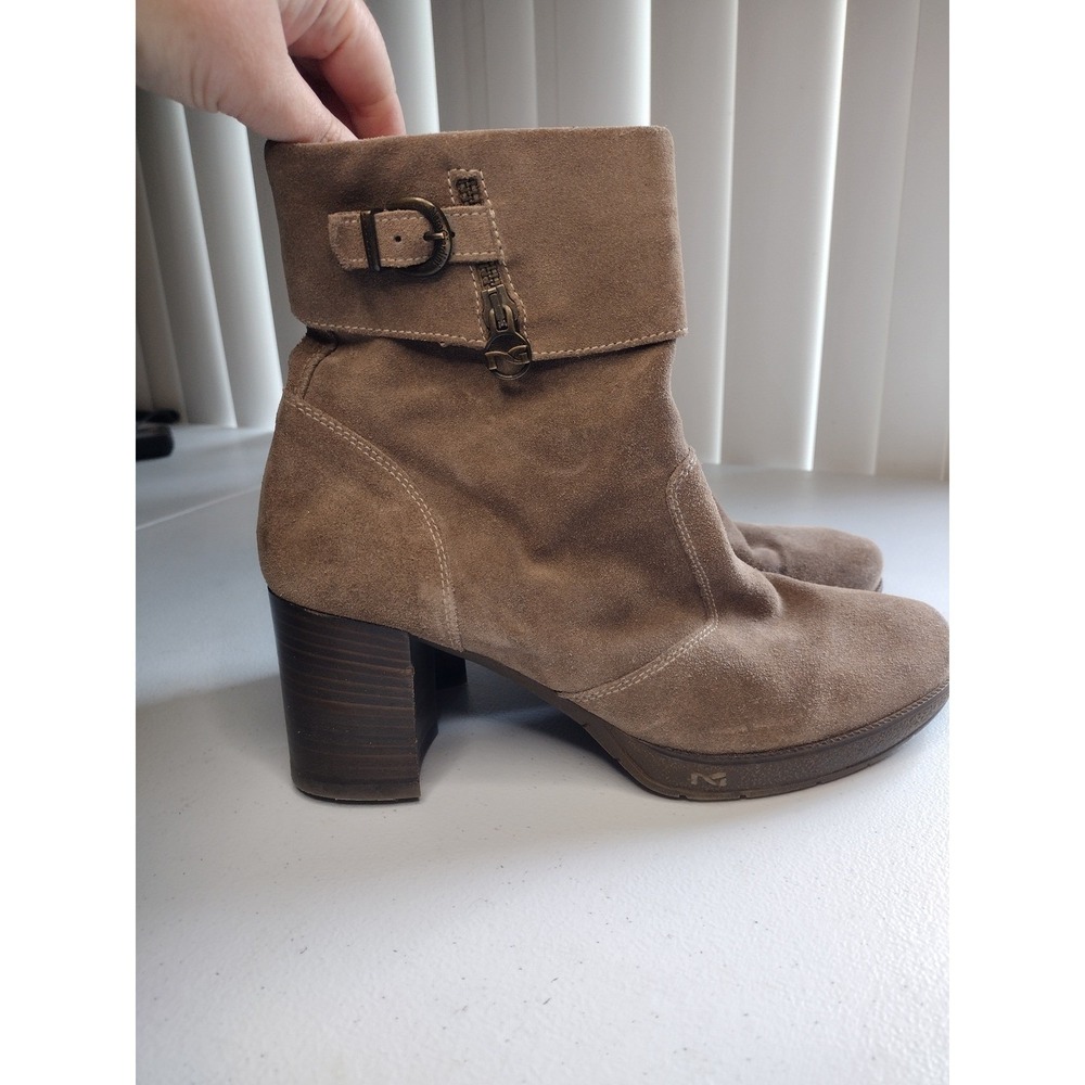 Nero Giardini Taupe Suede Italian Ankle Boots Block Heel Buckle EU 40 US 9.5-10